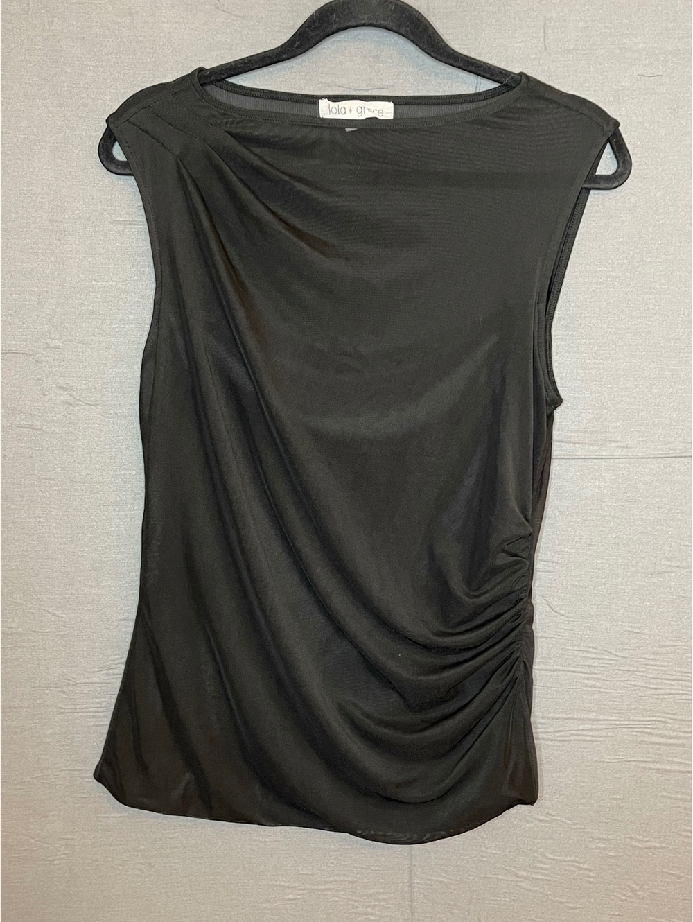 Lola Grace Women Black Sheer Mesh Layered Ruched Tank Top Size M Sleeveless